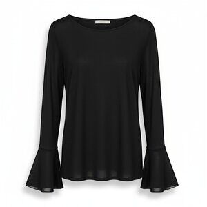 NWT DG2 by Diane Gilman long-sleeve top with ruffle bell sleeves round neck M
